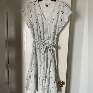 Light Blue Floral Dress - cotton waist tie feminine wedding guest outfit spring